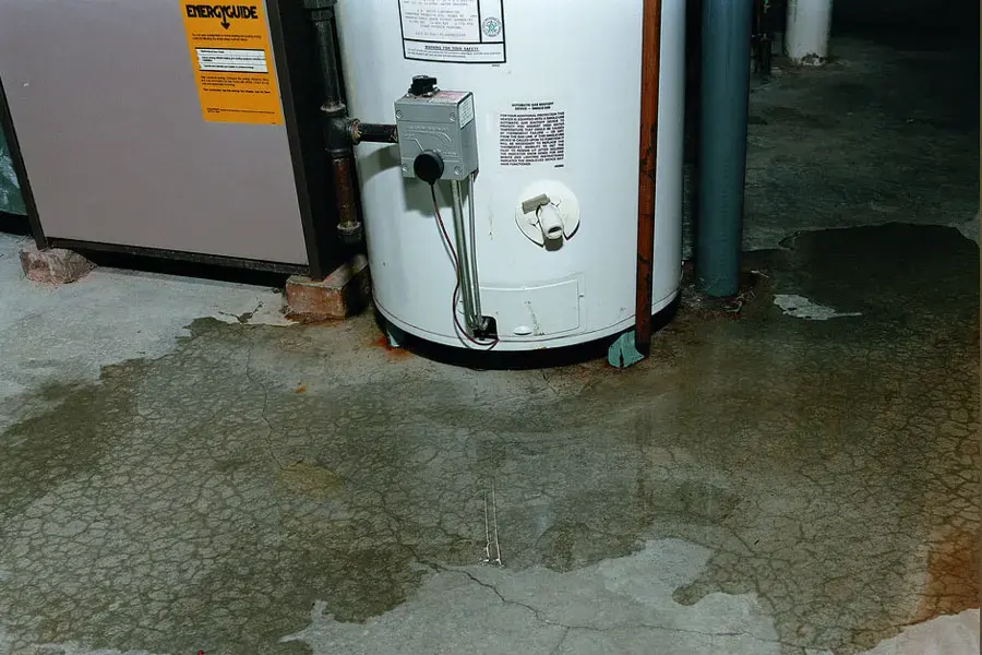 Leaking water heater flooding a Fullerton garage floor